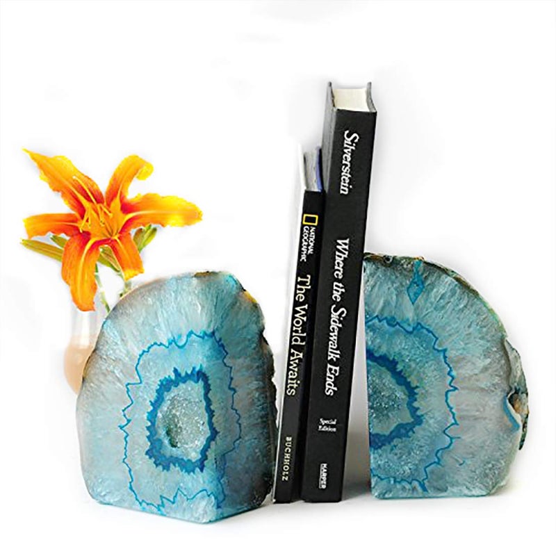 JIC Gem Teal Agate Bookends Geode Book Ends for Bookshelf Decor Decorative Bookends for Shelves Unique Cute Teal Decor with Rubber Bumpers (1 Pair, 3-4 Lbs) - Image 5